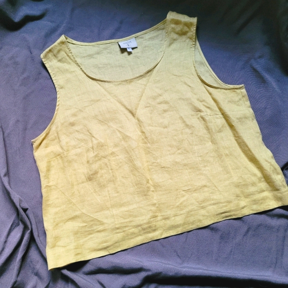 Kathleen Sommers | Bright Chartreuse Green Linen Crop Tank L